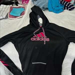 adidas Black Hoodie with Pink Logo and Accents